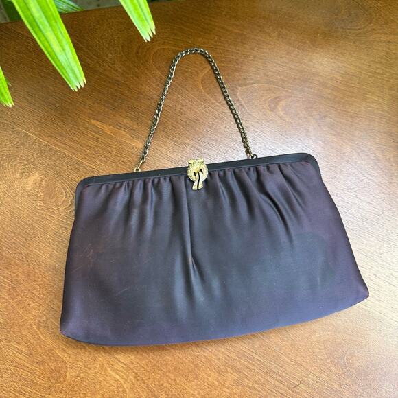 Vintage 1960s Womens Black Purple Convertible Handbag Clutch - Picture 1 of 10